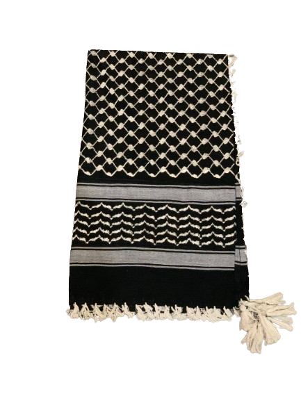 Premium Black and White Palestine Shemagh With White Tussels