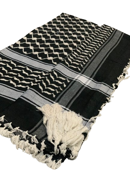 Premium Black and White Palestine Shemagh With White Tussels