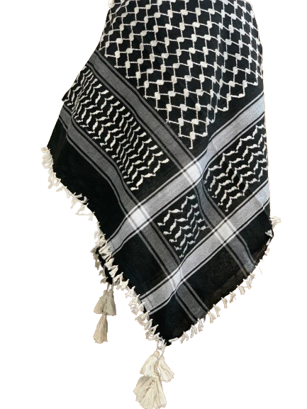 Premium Black and White Palestine Shemagh With White Tussels